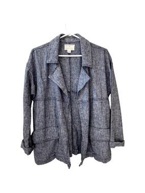 Caslon Lightweight Linen Blend Denim Jacket Open Front Blazer Relaxed Fit XS-M